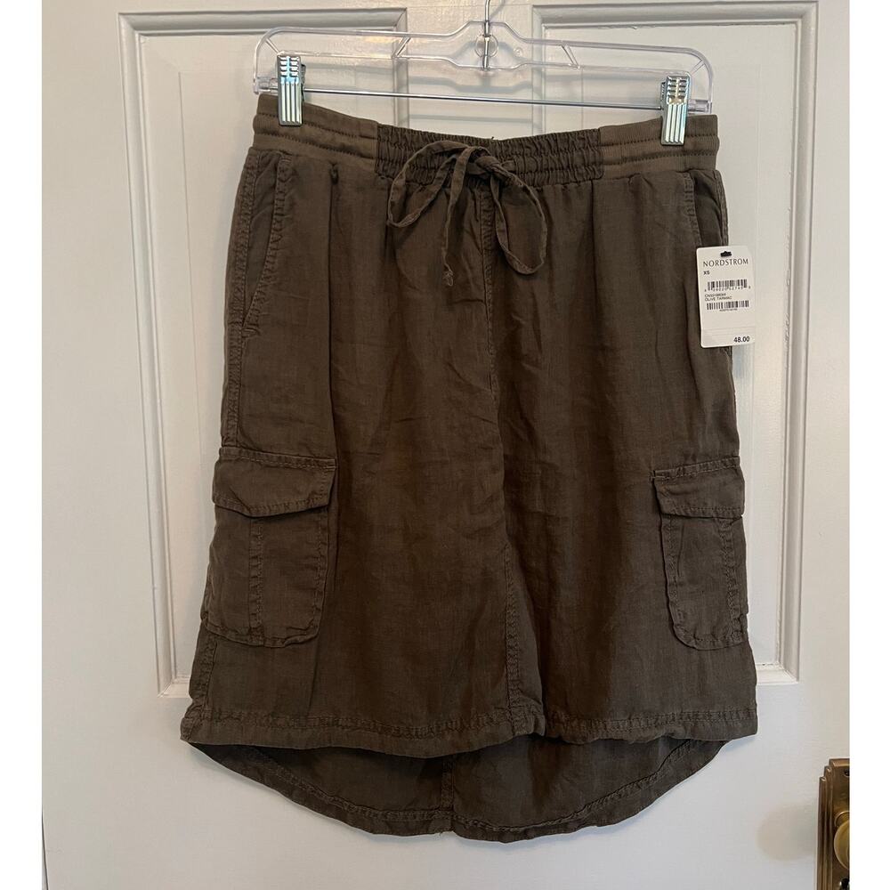 NEW Caslon Nordstrom 100% Linen Cargo Skirt Olive Green Pull On Midi Women's XS